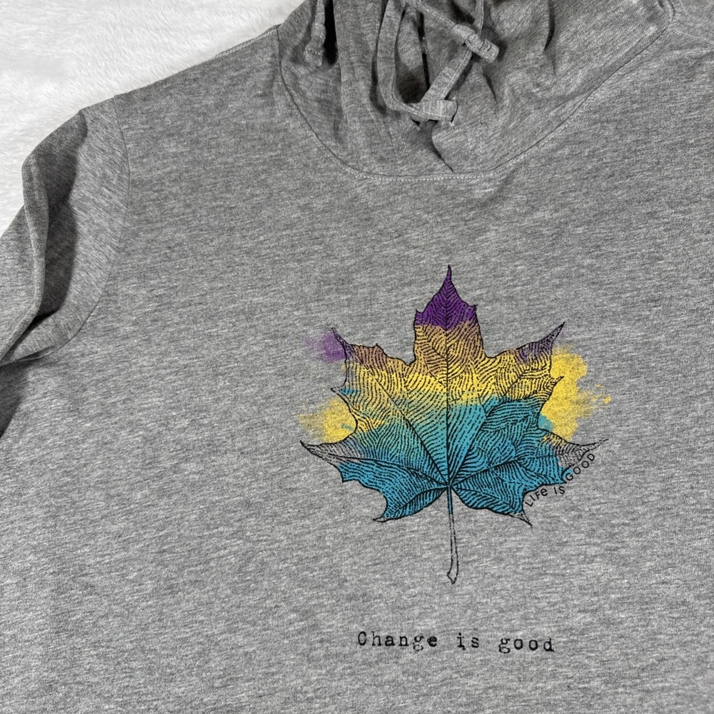 Life Is Good Medium Gray Hoodie Change Is Good Leaf Graphic Women's Crusher Peru